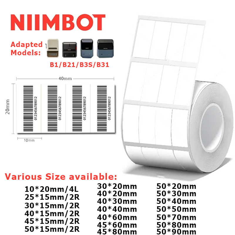 Label Printer Tape - Etichette Termiche Niimbot B21/B1/B31/B203/B3S da 20-50mm,